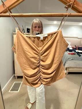 Gaze Tan Brown Ruched Front Crop Top Size S